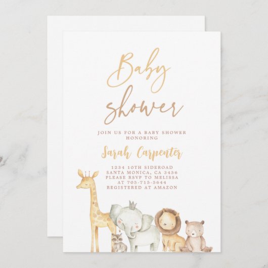 シンプルサファリエレガントベイビーシャワー招待状 招待状 (正面/裏面)
