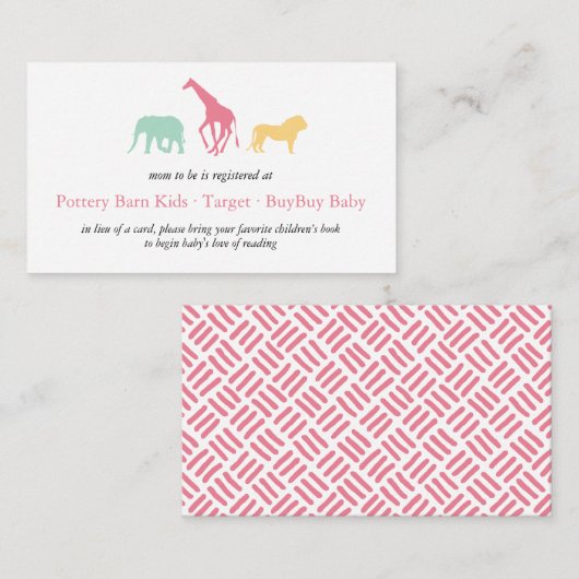 シンプルサファリ動物のベビーガールレジストリの囲い エンクロージャーカード (正面/裏面)