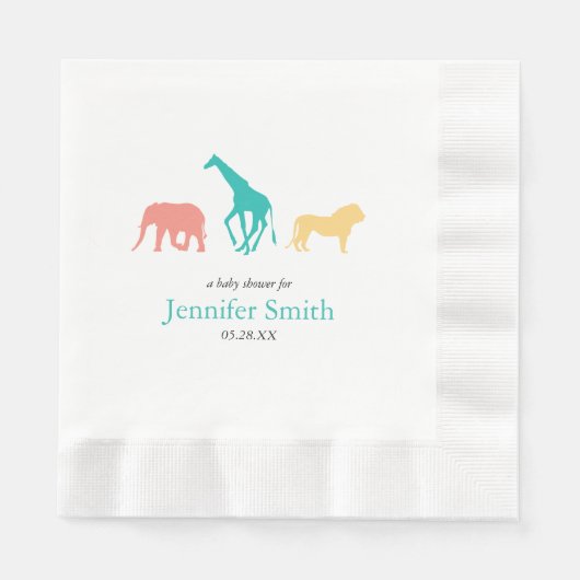 シンプルサファリ動物の少年の赤ちゃんシャワーsipと参照 縁ありランチョンナプキン (正面)