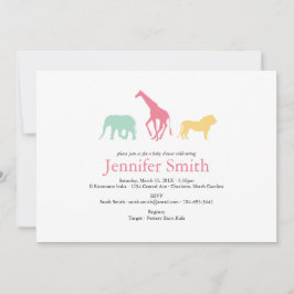 シンプルサファリ動物シルエットガールベビーシャワー 招待状