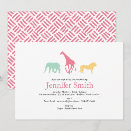 シンプルサファリ動物シルエットガールベビーシャワー 招待状