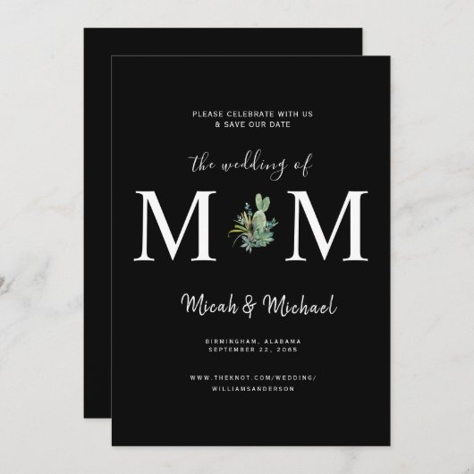 シンプルサボツモノグラムブラック日付を保存Invita 招待状 (正面/裏面)