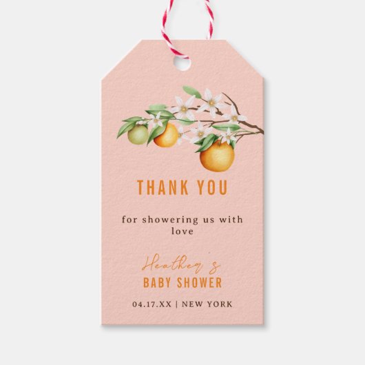 シンプルサマーオレンジ柑橘系ベビーシャワーサンキュー ギフトタグ (正面)