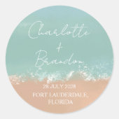 シンプルサマーシーサイドビーチ結婚式の好意 ラウンドシール (正面)