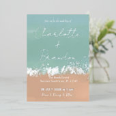 シンプルサマーシーサイドビーチ結婚式シルバー 箔招待状 (立ち正面)