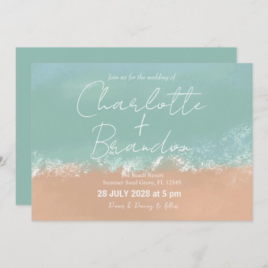 シンプルサマーシーサイドビーチ結婚式招待状 招待状 (正面/裏面)