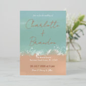 シンプルサマーシーサイドビーチ結婚式招待状 箔招待状 (立ち正面)