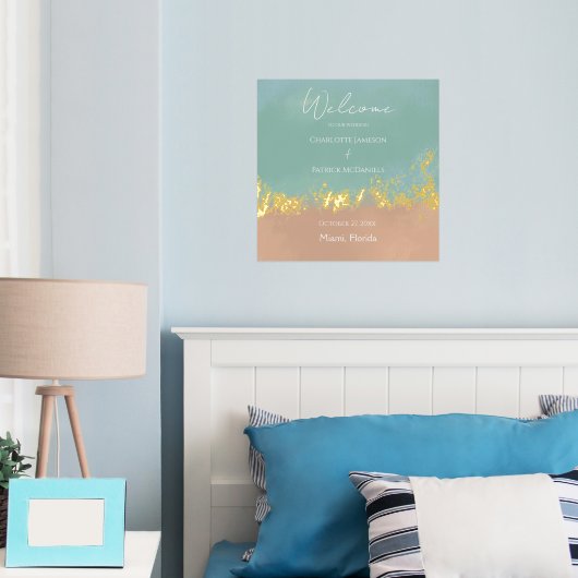 シンプルサマーシーサイドビーチ結婚式 箔ポスター (インサイチュ (寝室))