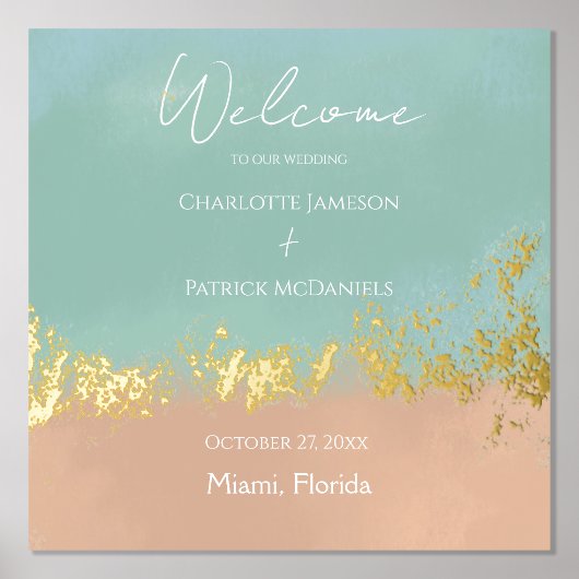 シンプルサマーシーサイドビーチ結婚式 箔ポスター (正面)