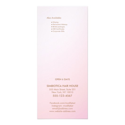 シンプルサロングラデーション価格表サービス・メニュー ラックカード (裏面)