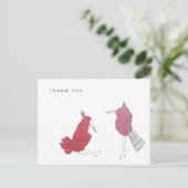 シンプルサンキューカードピンク赤い水色 ポストカード (スタンド正面)