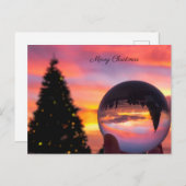 シンプルサンセットクリスマスツリーの反射 シーズンポストカード (正面/裏面)