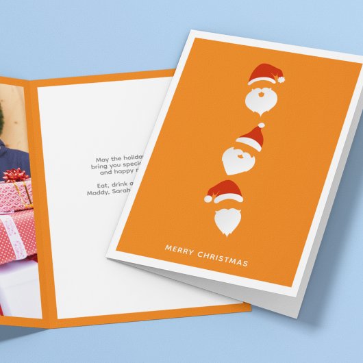 シンプルサンタクモダンラシックオレンジのクリスマスフォト シーズンカード