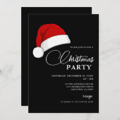 シンプルサンタハットスクリプトクリスマスパーティー 招待状 (正面/裏面)