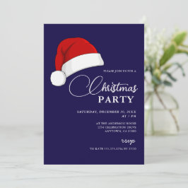 シンプルサンタハットスクリプトブルークリスマスパーティー 招待状