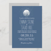 シンプルサンドドルネイビーブルービーチ結婚式 招待状 (正面/裏面)