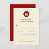 シンプルサークルレッドダブル中国のハピ結婚ネス 出欠カード (正面/裏面)