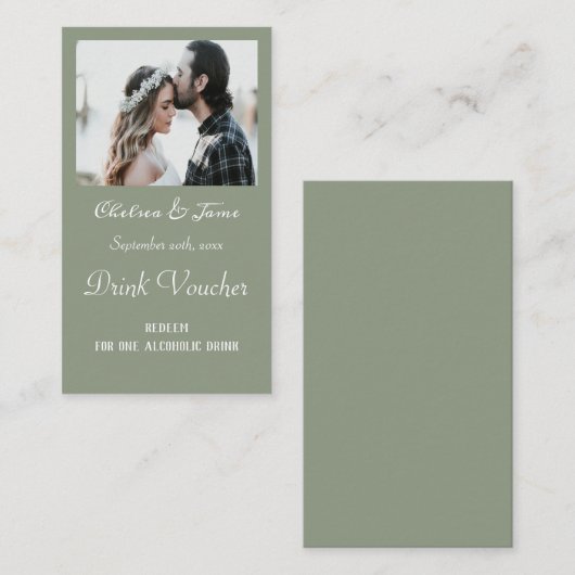 シンプルサージグリーンフォト結婚ズ飲料チケットカード 名刺 (正面/裏面)