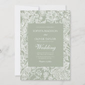 シンプルサージグリーンラインアートワイルドフラワー結婚ズ 招待状 (正面)