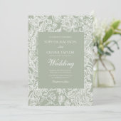 シンプルサージグリーンラインアートワイルドフラワー結婚ズ 招待状 (スタンド正面)