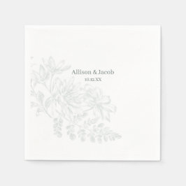 シンプルサージグリーンライン結婚スケッチ スタンダードカクテルナプキン