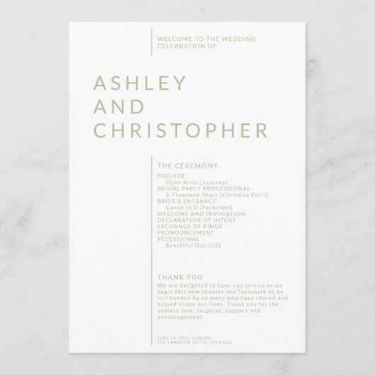 シンプルサージグリーン孤立した名結婚前式 プログラム (正面)