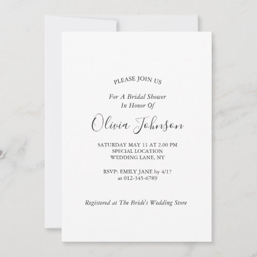 シンプルシエレガントック赤面ピンクブライダルシャワー 招待状 (正面)