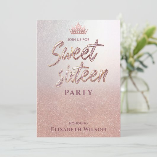 シンプルシクールックバラ金ゴールドティアラスイート16インビタット 招待状 (スタンド正面)