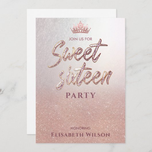 シンプルシクールックバラ金ゴールドティアラスイート16インビタット 招待状 (正面/裏面)