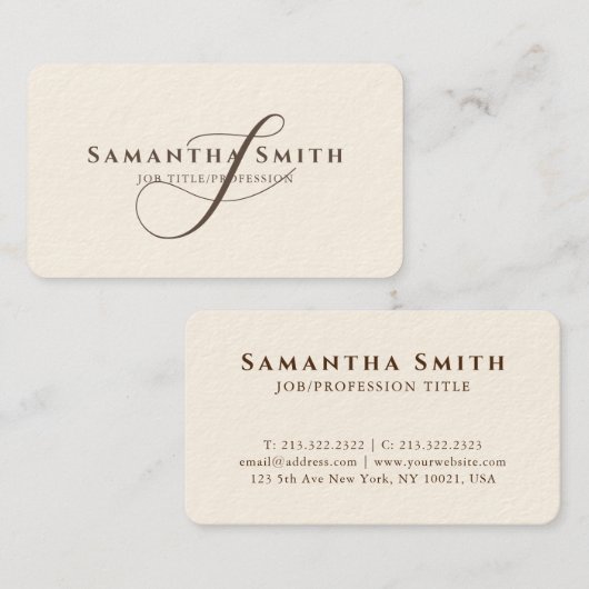 シンプルシグネチモダンャ・クリームブラウンモノグラムの 名刺 (正面/裏面)