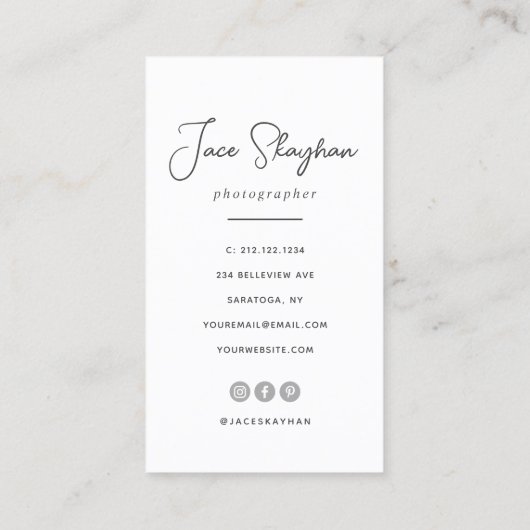 シンプルシグネチャーエレガントスクリプト撮影 名刺 (裏面)