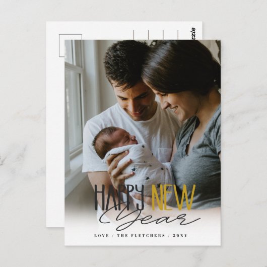シンプルシグネチャースクリプトハッピーニューイヤーホリデイ ポストカード (正面/裏面)