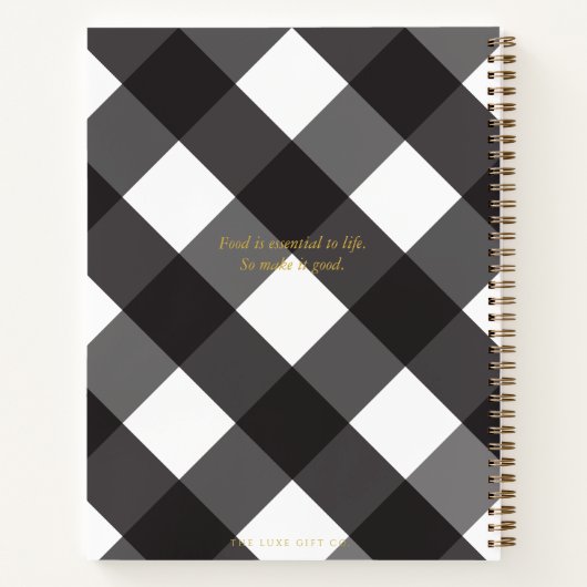 シンプルシッエレガントクブラックギンガム金ゴールドレシピ ノートブック (裏面)