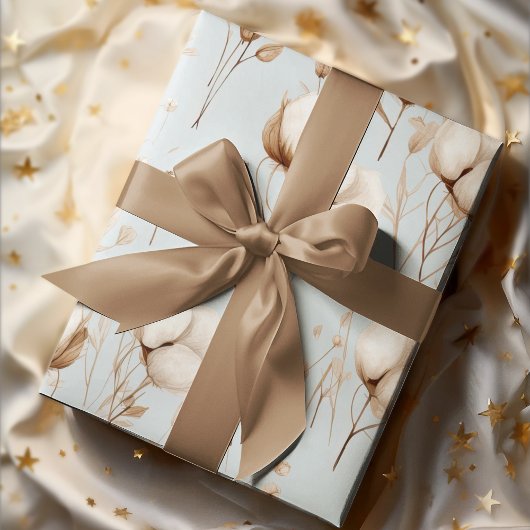 シンプルシックなコットンフラワーニュートラル自然ギフト ラッピングペーパーシート