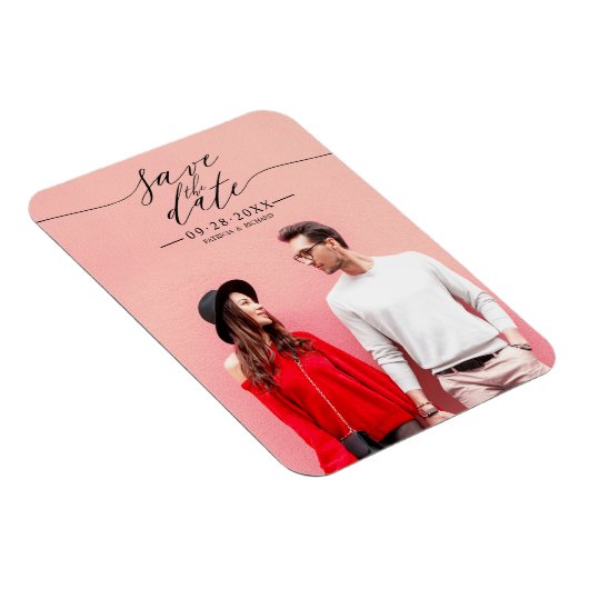 シンプルシックなスクリプトウェディング日付の写真を保存 マグネット (右側)