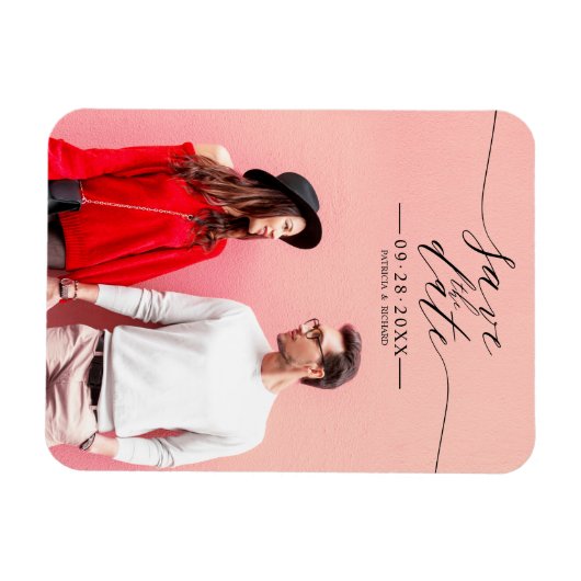 シンプルシックなスクリプトウェディング日付の写真を保存 マグネット (横)