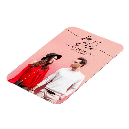 シンプルシックなスクリプトウェディング日付の写真を保存 マグネット (左側)