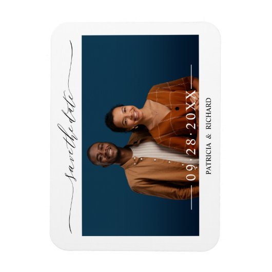 シンプルシックなスクリプトウェディング日付の写真を保存 マグネット (縦)