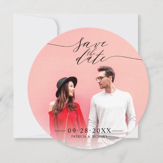 シンプルシックなスクリプトウェディング日付の写真を保存 招待状 (正面)