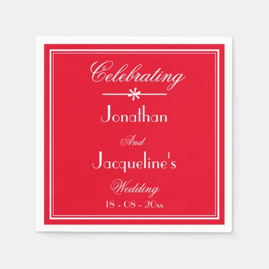 シンプルシックなスクリプトロマンチック結婚レッド紙 スタンダードカクテルナプキン (正面)