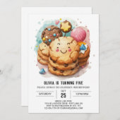 シンプルシックなハッピークッキー誕生日 招待状 (正面/裏面)