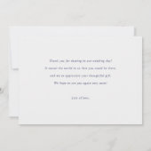 シンプルシックなブルー文字数々のフォトコラージュ結婚ズ サンキューカード (裏面)