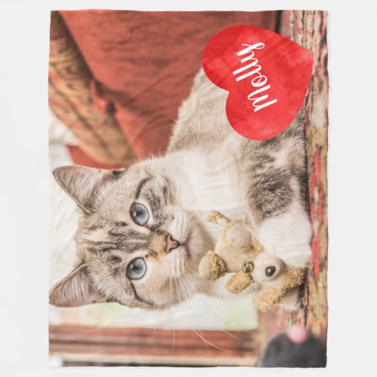 シンプルシックなペットフォトドッグパーソナライズされた猫好き フリースブランケット (正面)