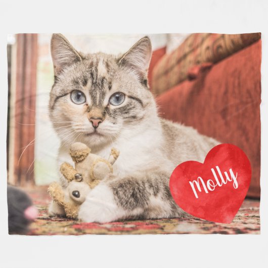 シンプルシックなペットフォトドッグパーソナライズされた猫好き フリースブランケット (正面(横))