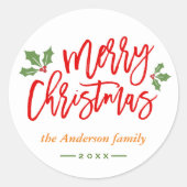シンプルシックなメリークリスマス書道台本 ラウンドシール (正面)