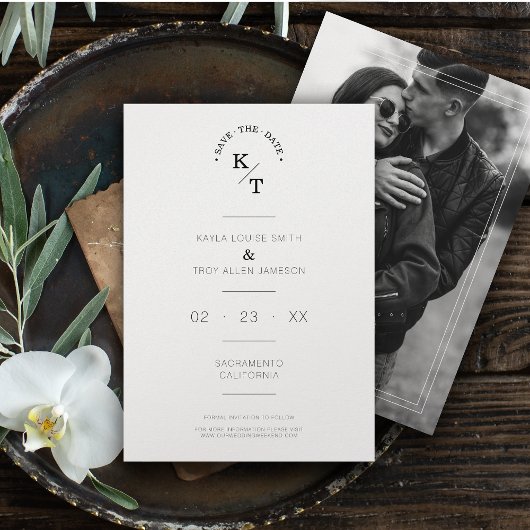 シンプルシックなモダン書道フォトカップル セーブザデート