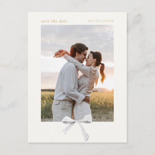 シンプルシックなリボン弓 | Off White日付を保存 ポストカード (正面)