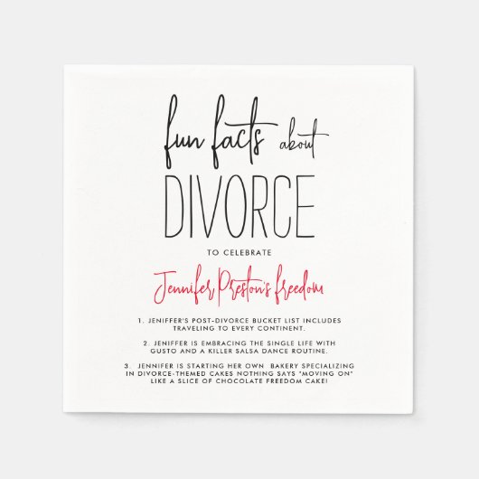 シンプルシックな白黒の離婚おもしろい事実型 スタンダードカクテルナプキン (正面)