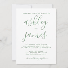 シンプルシックな緑の白い書結婚道 招待状