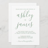 シンプルシックな緑の白い書結婚道 招待状 (正面/裏面)